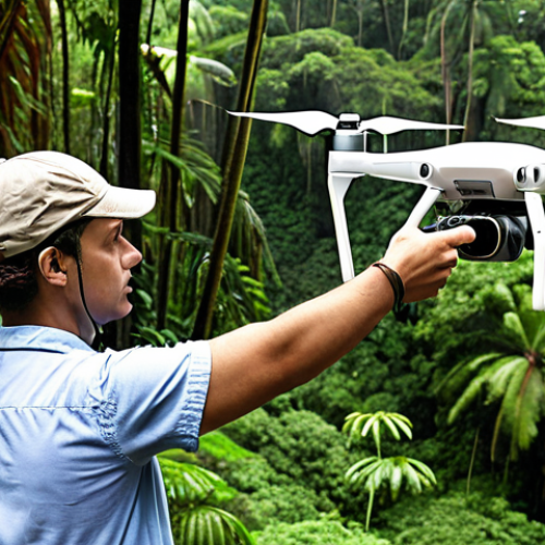 **Image Prompt:** A researcher using a drone in a lush rainforest, capturing aerial images of the diverse plant life. The drone is equipped with remote sensors, and the overall scene emphasizes the use of technology for environmental monitoring.