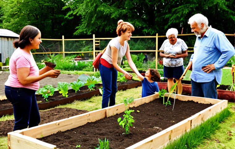 **

A diverse group of people of different ages and ethnicities collaborating on a community garden project. Some are planting, some are tending to the plants, and others are discussing ideas. The scene should convey sustainability, collectivism, and a positive social impact. The style is realistic and vibrant.

**